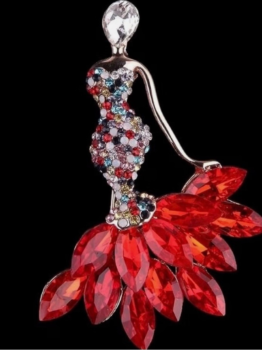 Red Crystal Flamenco Dancer Lady Brooch